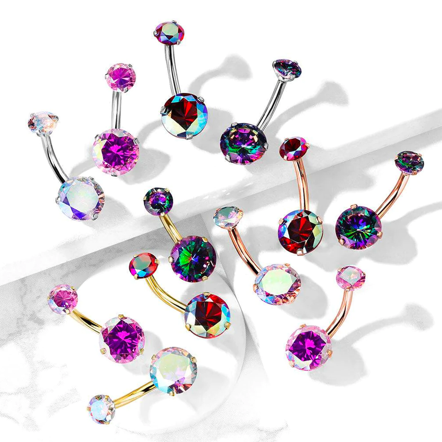 Aurora Borealis CZ Belly Barbell