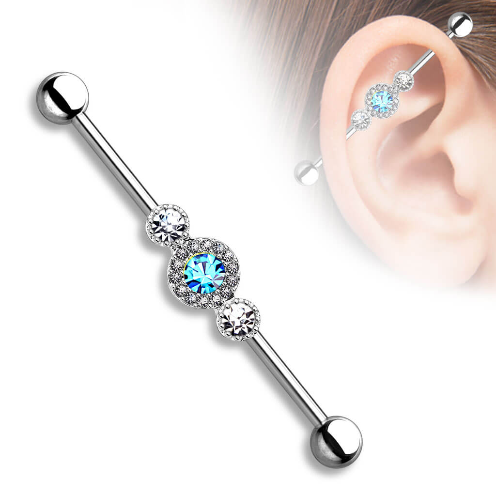 Three-Gem Paved Circle Industrial Barbell