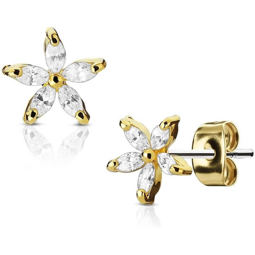 Marquise CZ Petal Flower Stud Earrings