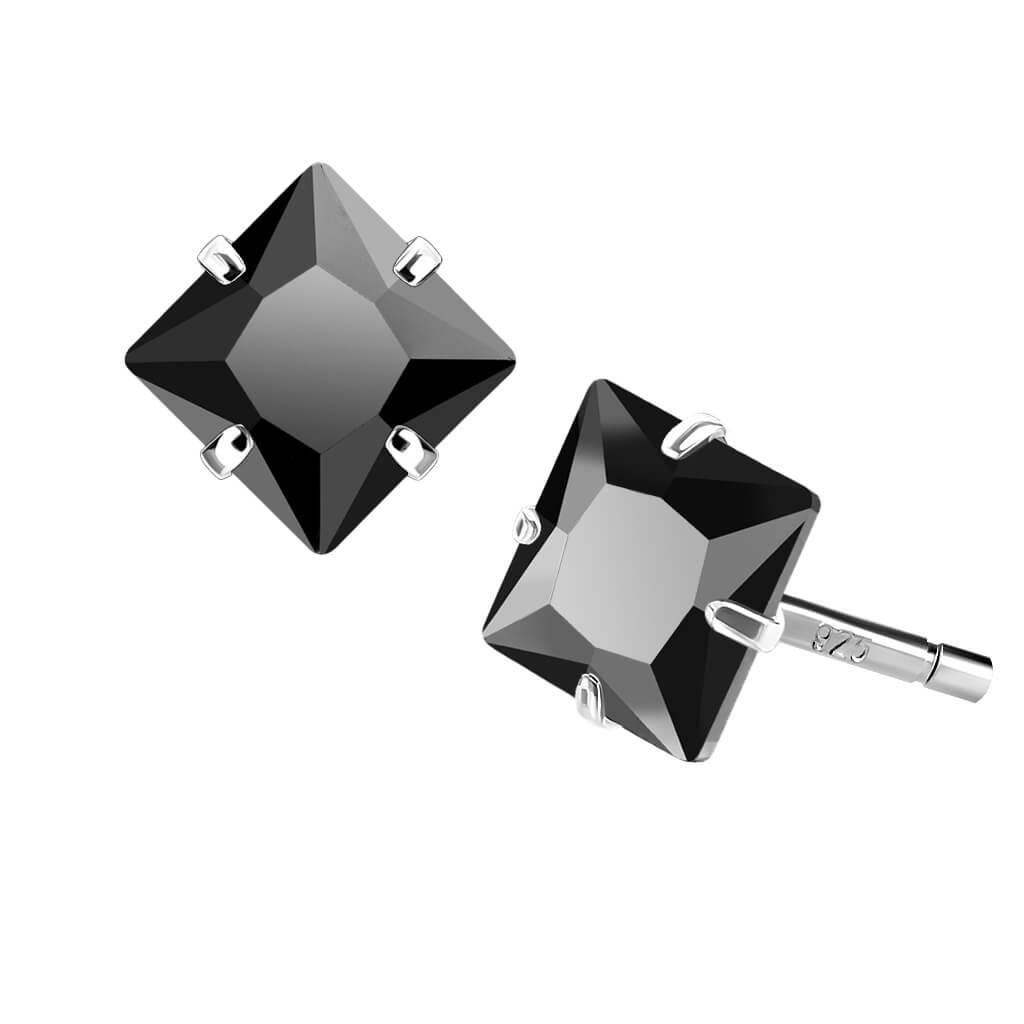 Sterling Silver Square Cut CZ Stud Earrings