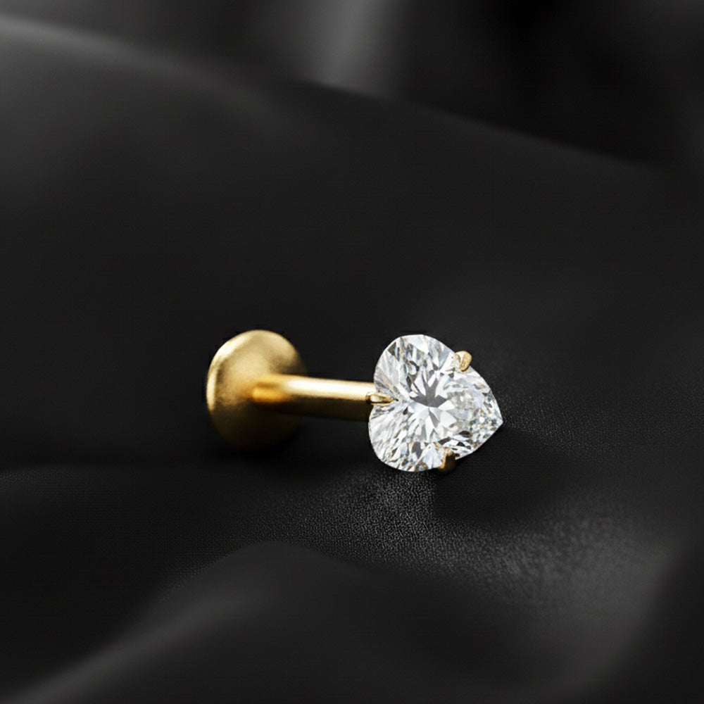 Titanium Threadless Labret with Heart Moissanite Top