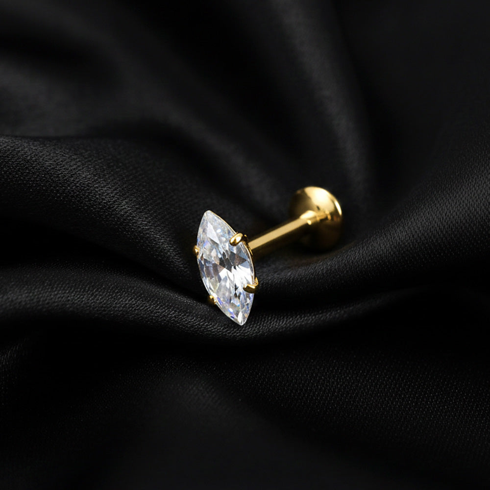 Titanium Threadless Labret with Marquise Moissanite Top