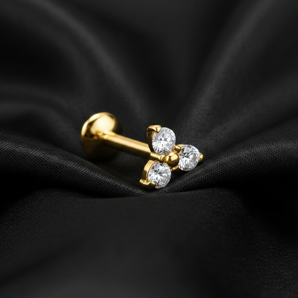 Titanium Threadless Labret with Trinity Moissanite Top