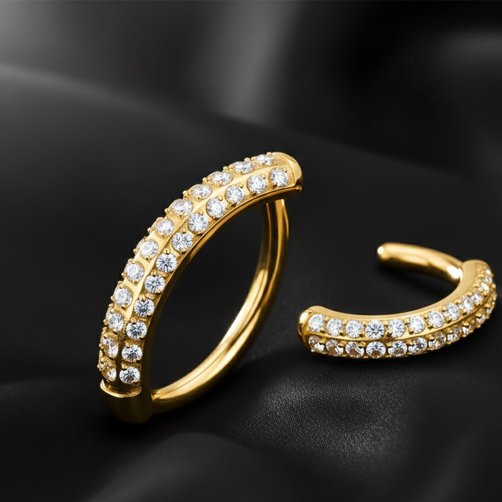 Titanium Hinged Belly Hoop with Triple Line Pavé Moissanite