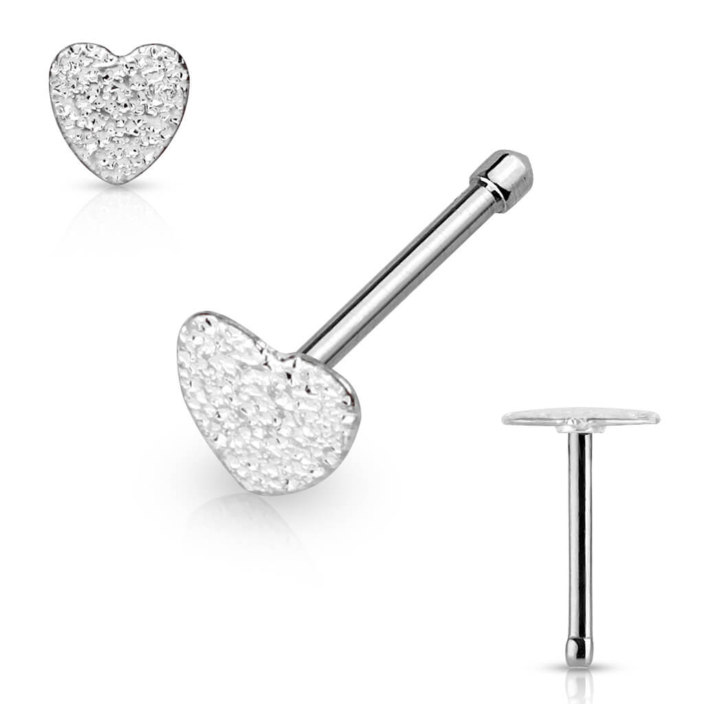 Sparkling Sandblast Heart Nose Bone Stud - Surgical Steel