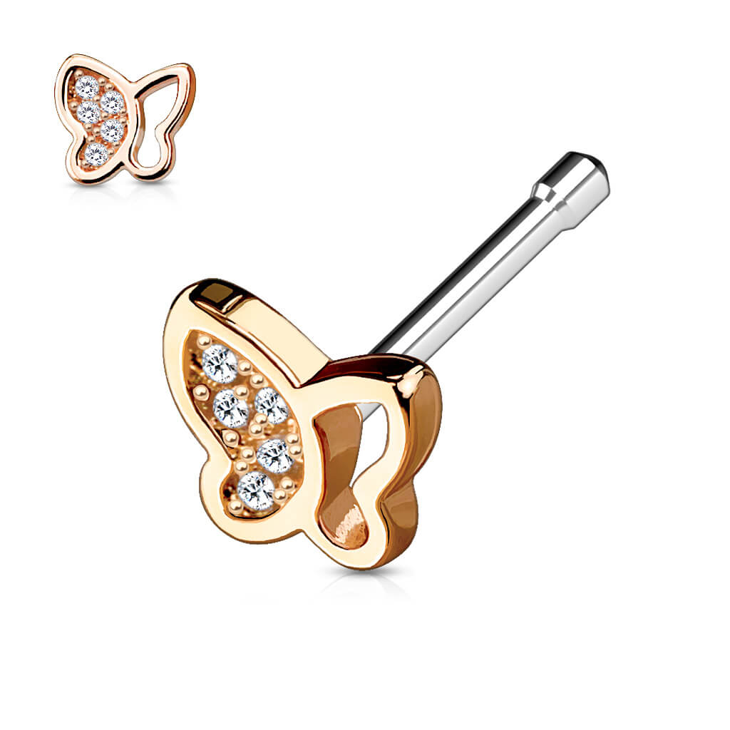 Half-Paved CZ Butterfly Nose Bone Stud