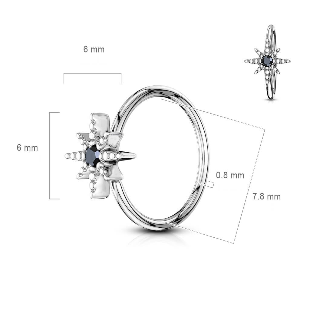 Black CZ Starburst Bendable Nose & Cartilage Hoop