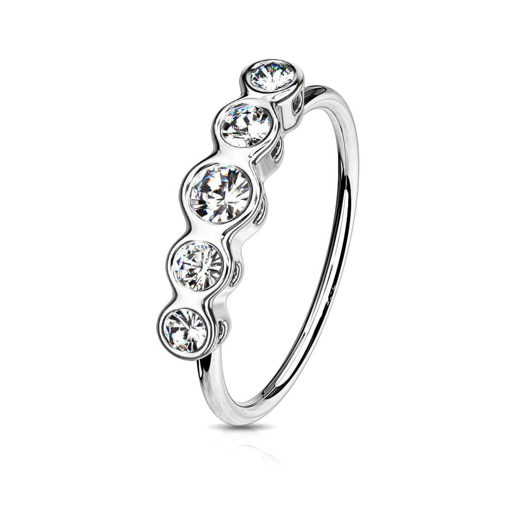 Five CZ Bezel Bendable Nose Hoop - Surgical Steel
