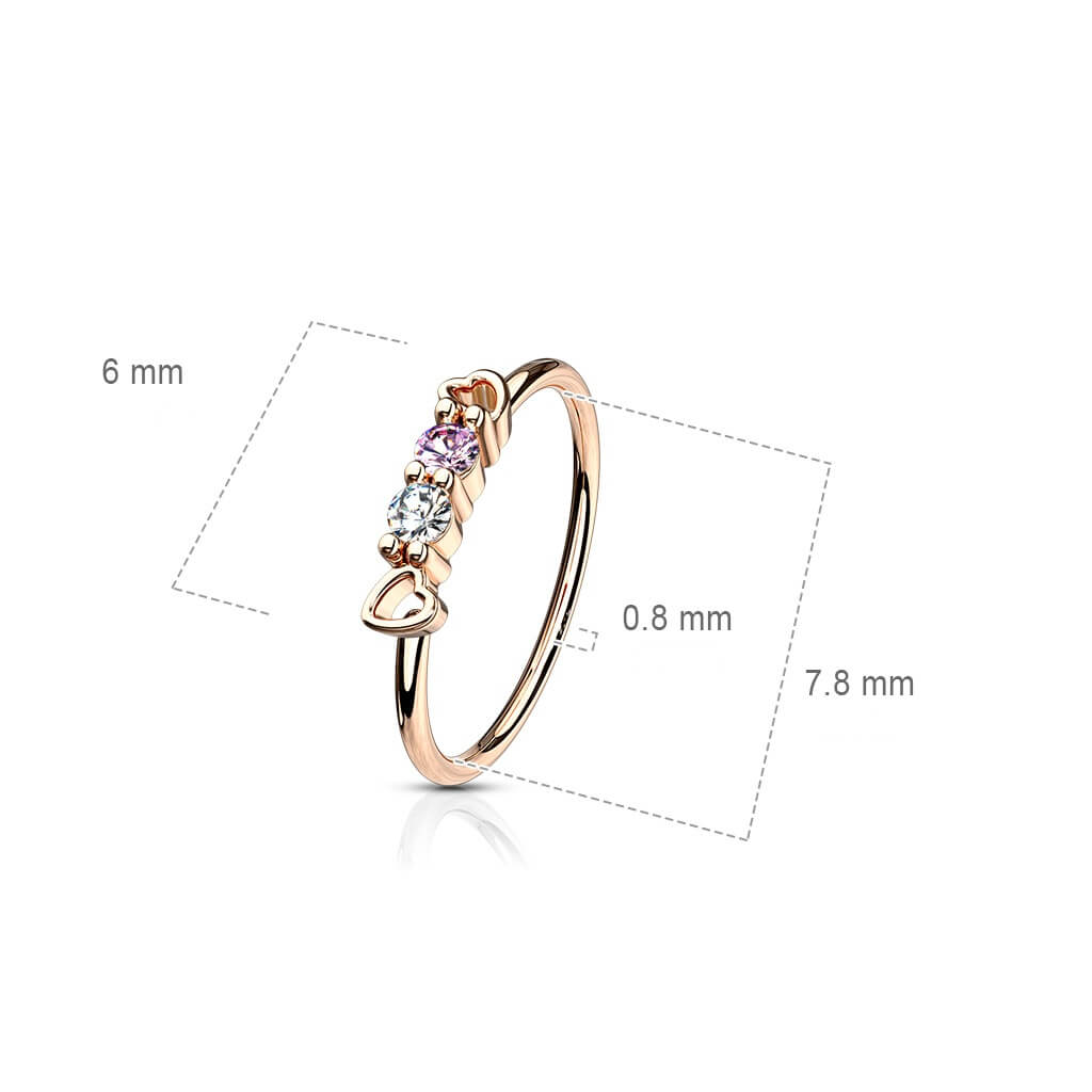 CZ Hearts Bendable Nose Hoop - Surgical Steel