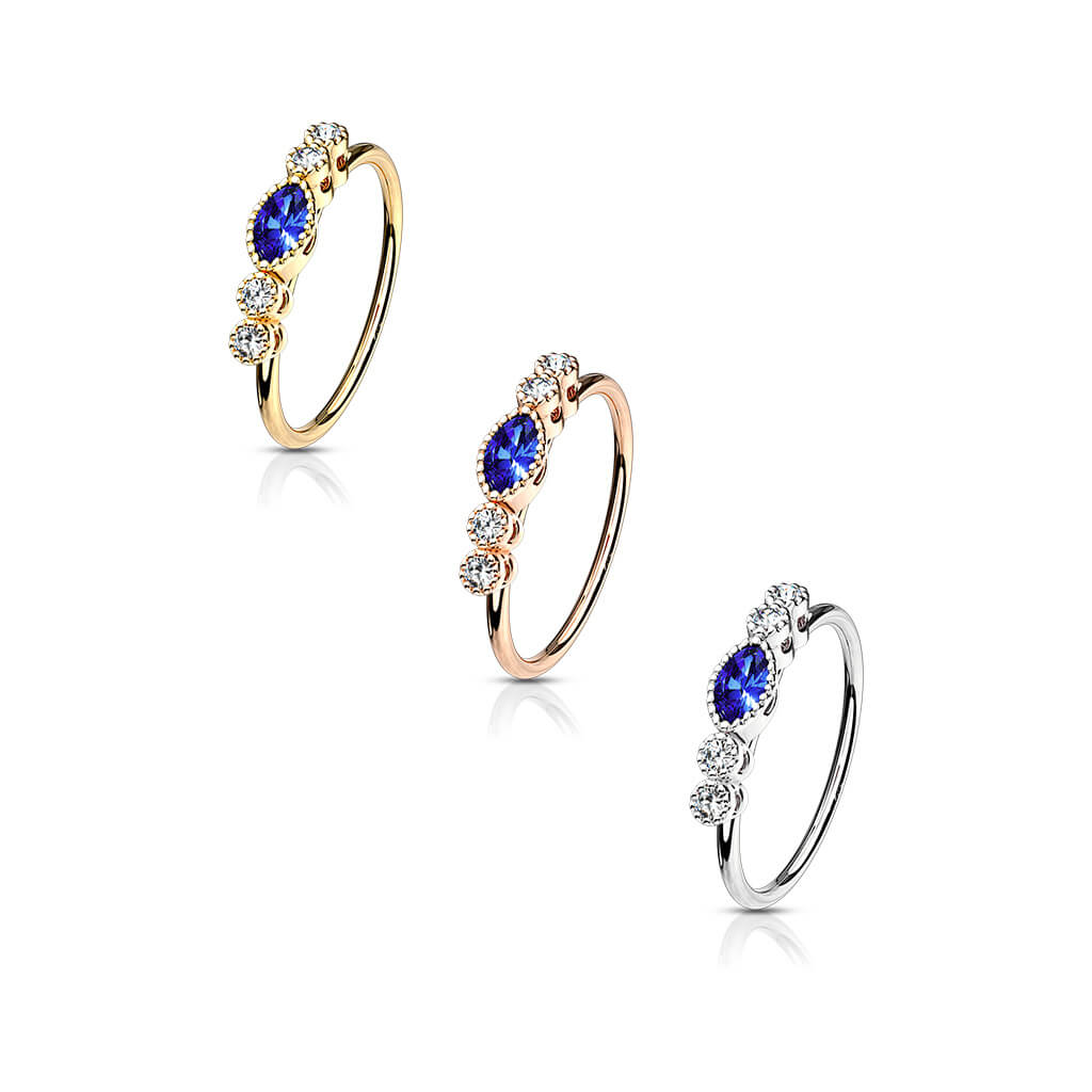 Marquise Sapphire CZ Bendable Nose Hoop - Surgical Steel
