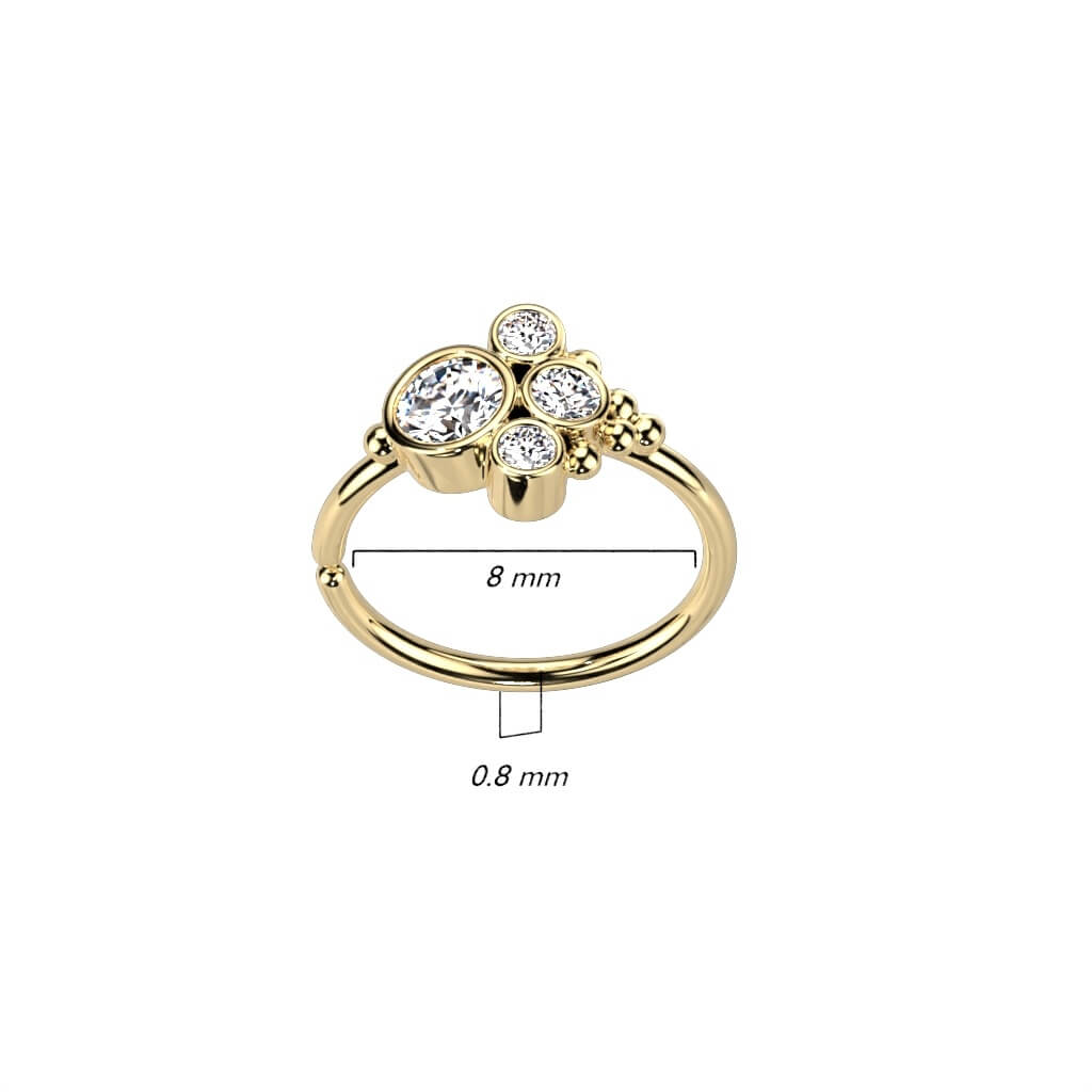 Round CZ & Ball Cluster Bendable Nose Hoop