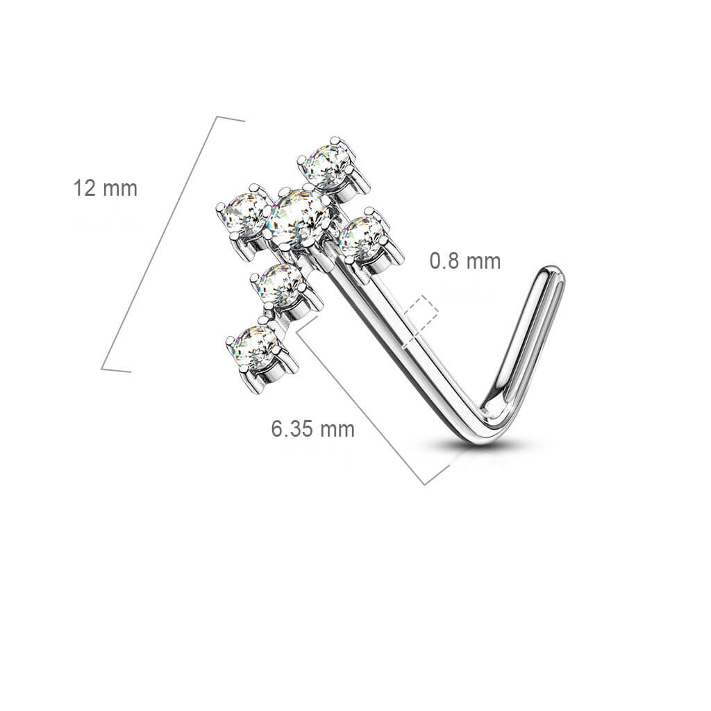 CZ Cross L-Bend Nose Stud