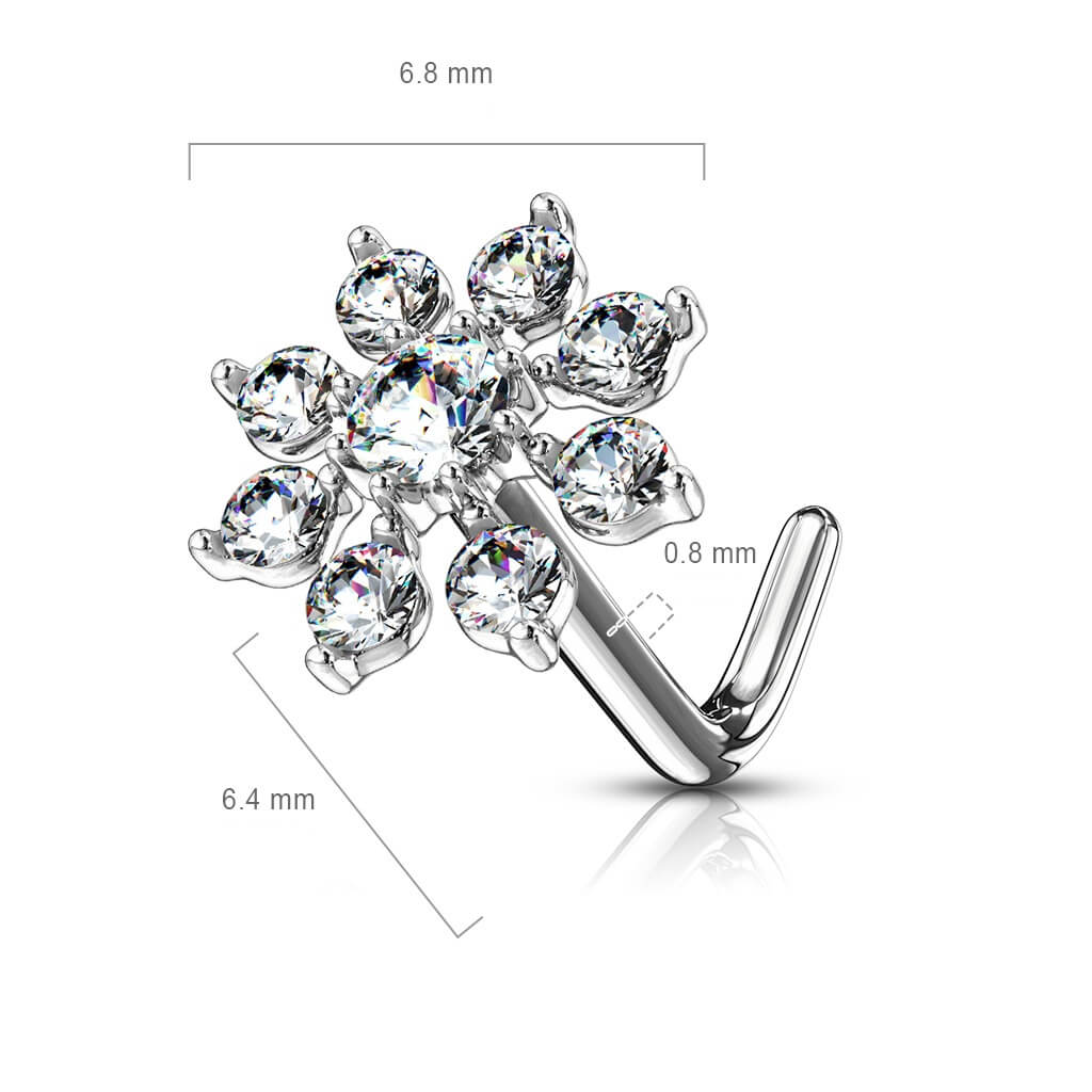 Double Tiered CZ Starburst L-Bend Nose Stud