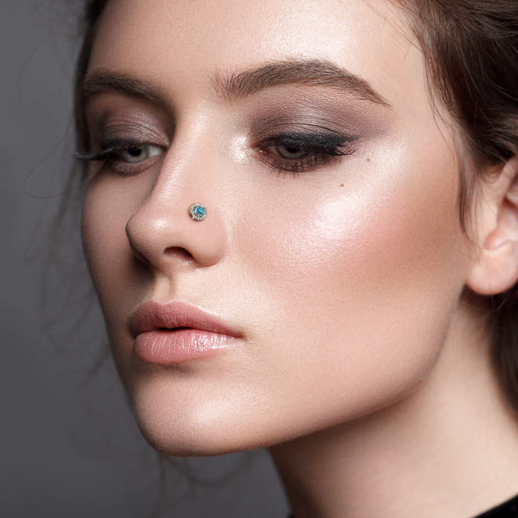 Double Tiered Round CZ Top L-Bend Nose Stud