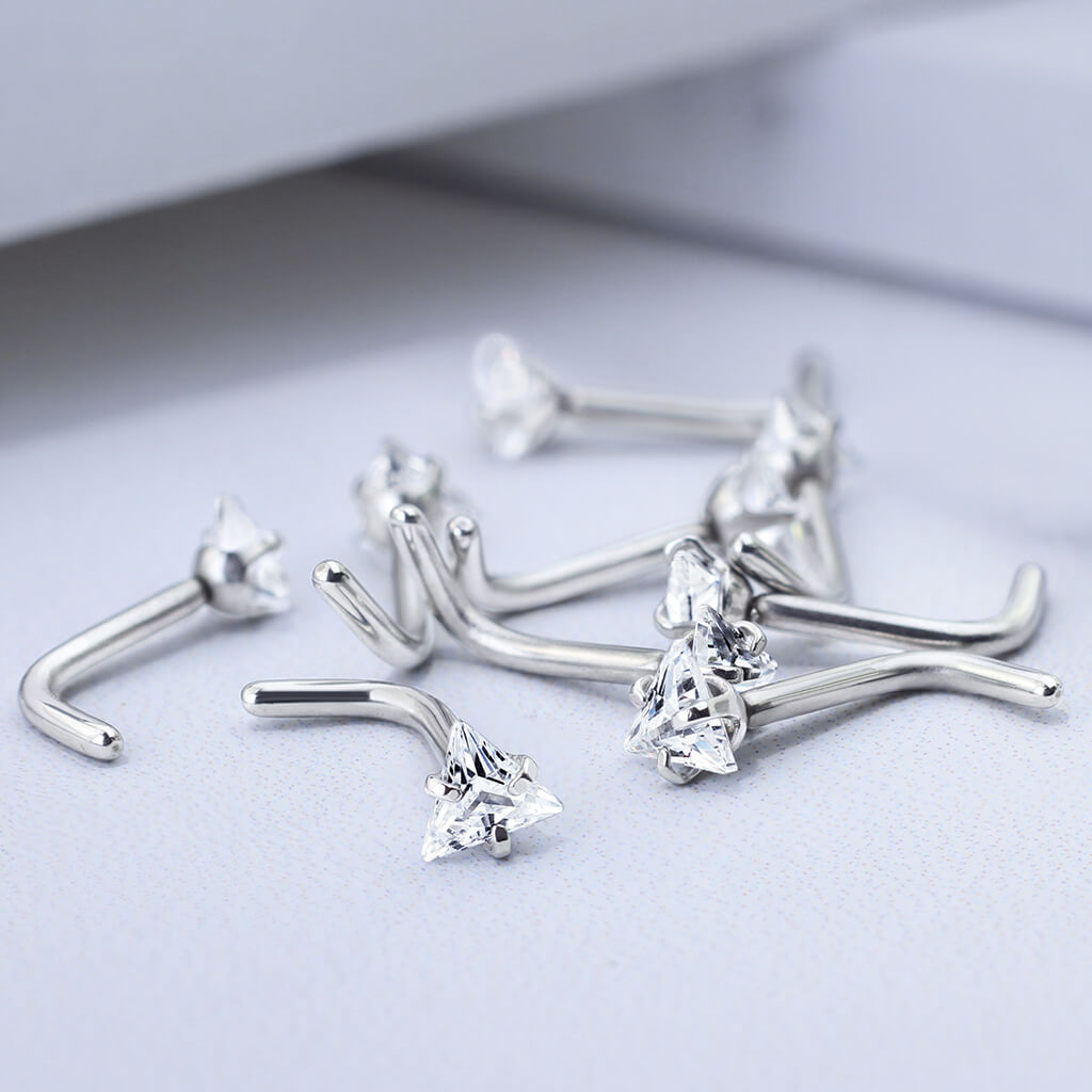 Triangle CZ L-Bend Nose Stud