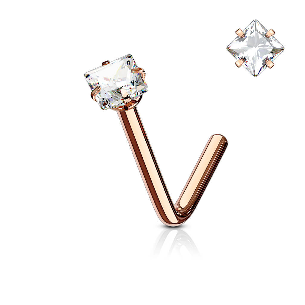 Square CZ Prong-Set L-Bend Nose Stud