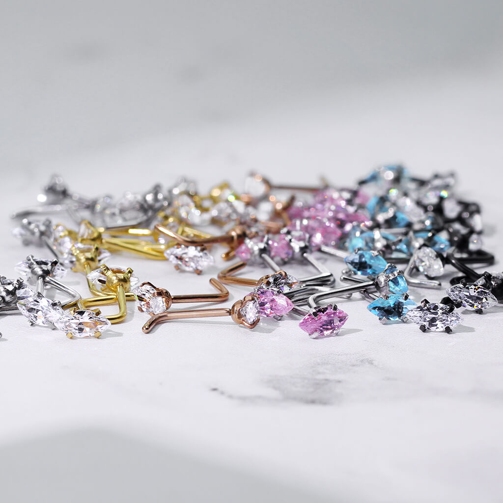 Marquise CZ L-Bend Nose Stud