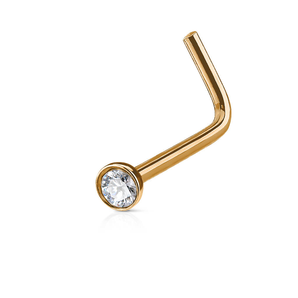 Crystal Half Ball L-Bend Nose Stud - Surgical Steel