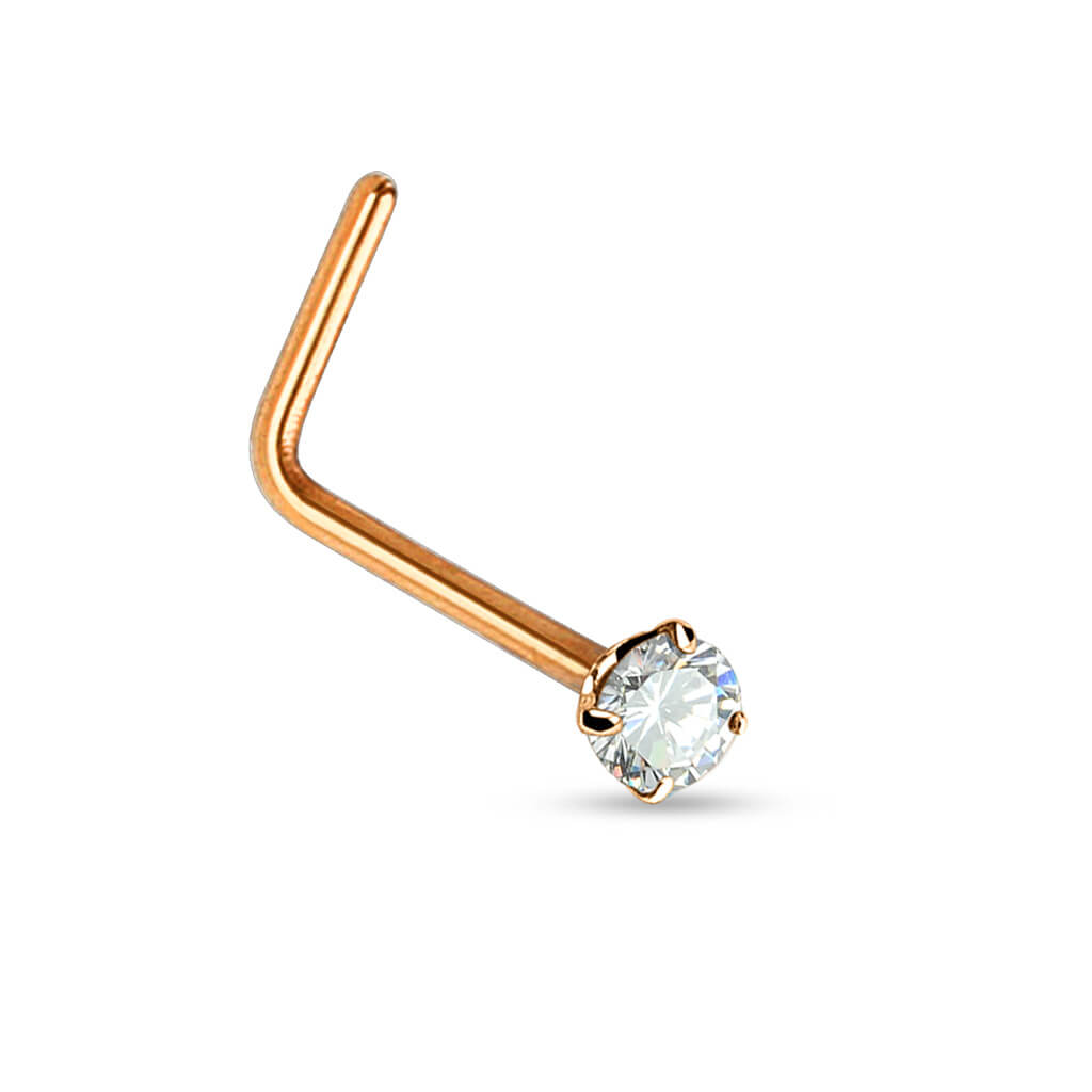 2mm CZ L-Bend Nose Ring - Surgical Steel