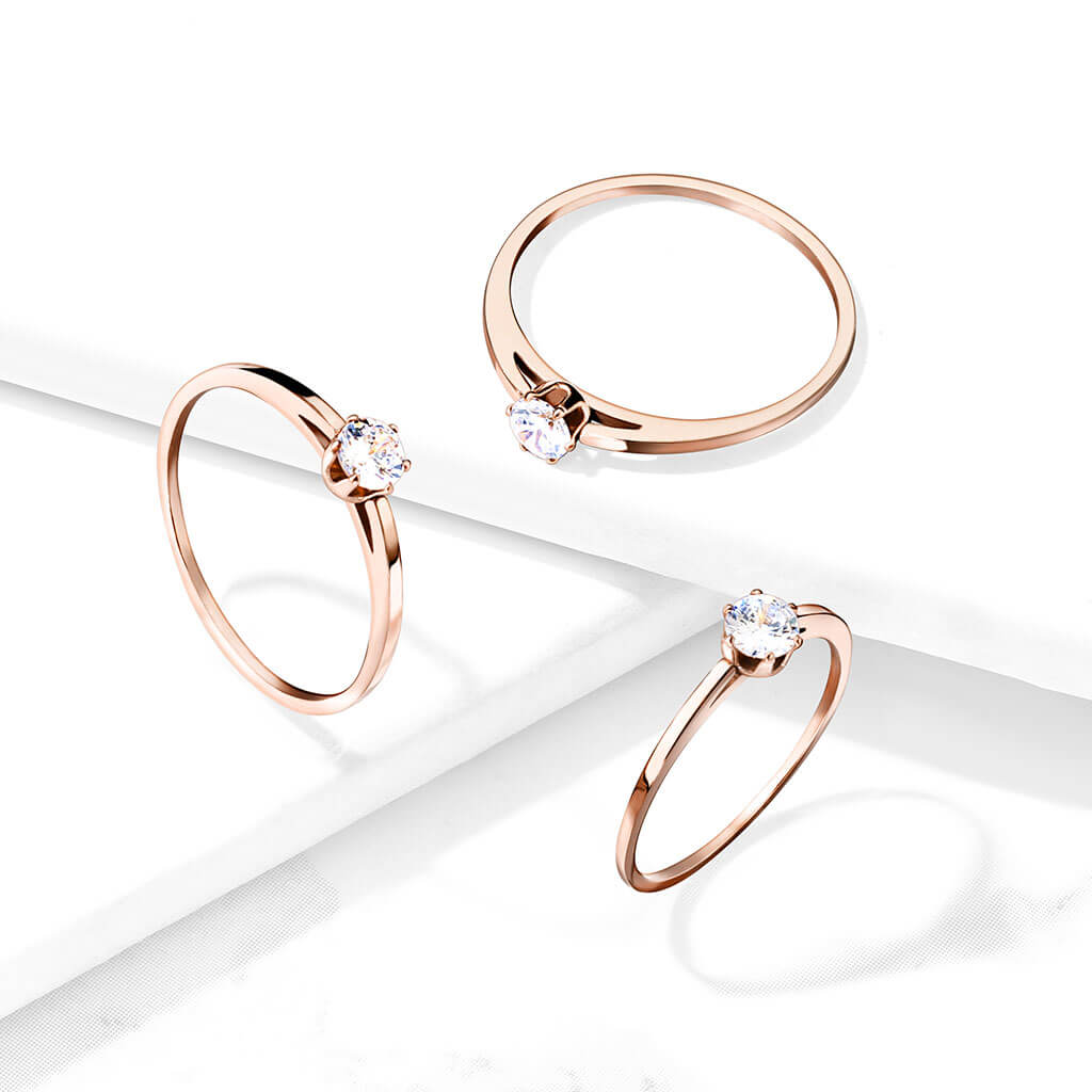 Rose Gold CZ Prong Set Wedding Band Ring