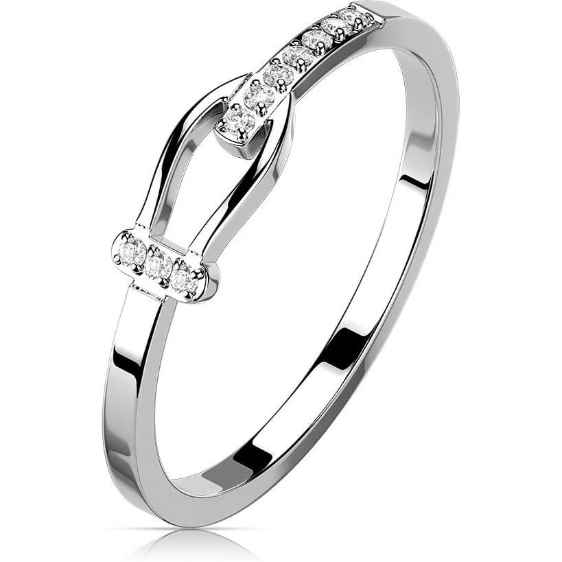 Pave CZ Buckle Stainless Steel Ring