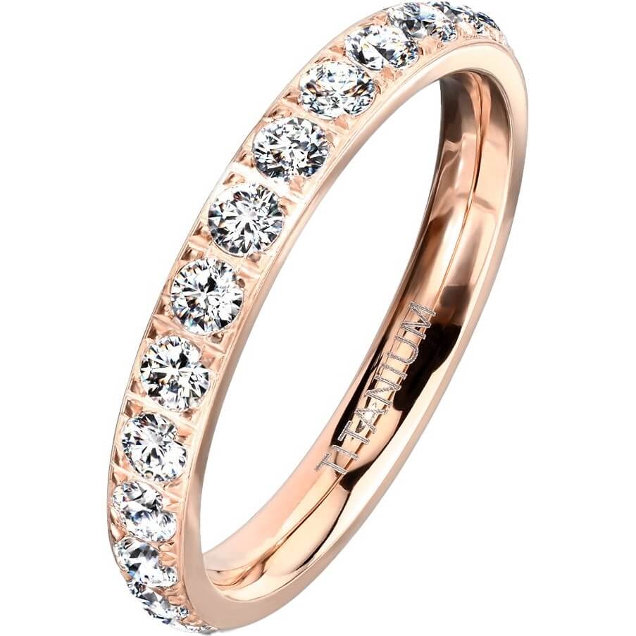 Rose Gold CZ Eternity Band Ring in Solid Titanium