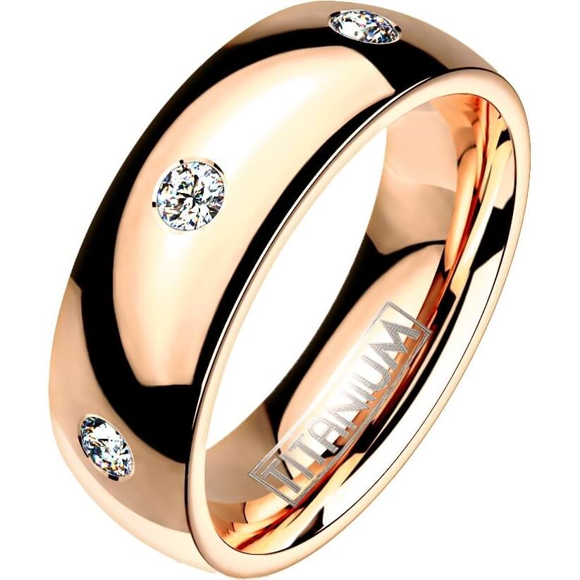 Rose Gold Titanium Dome Band with CZ Pavé