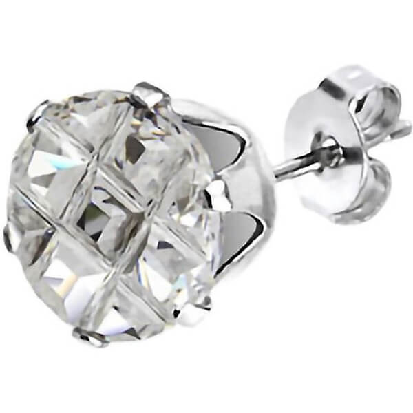 Faceted Round Grid Gem Stud Earrings