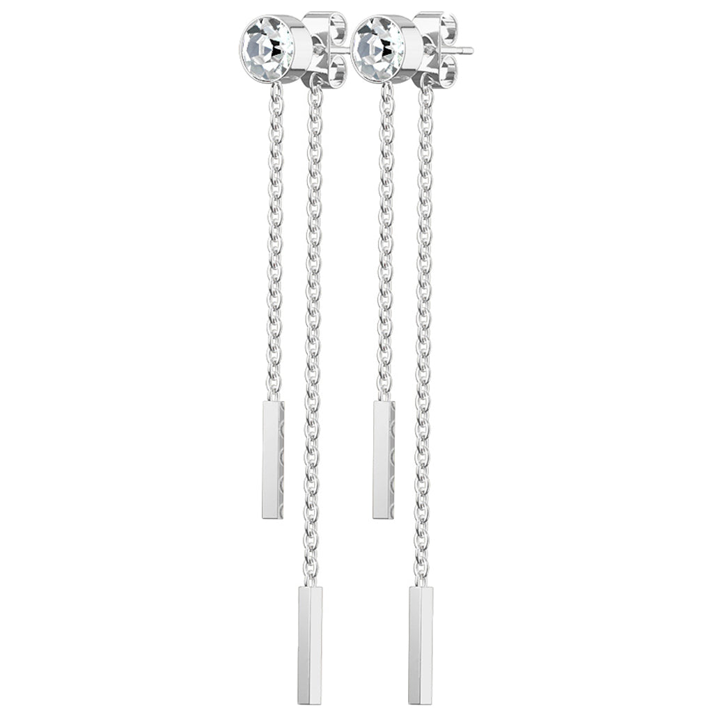 Bezel CZ Double Chain Drop Stud Earrings