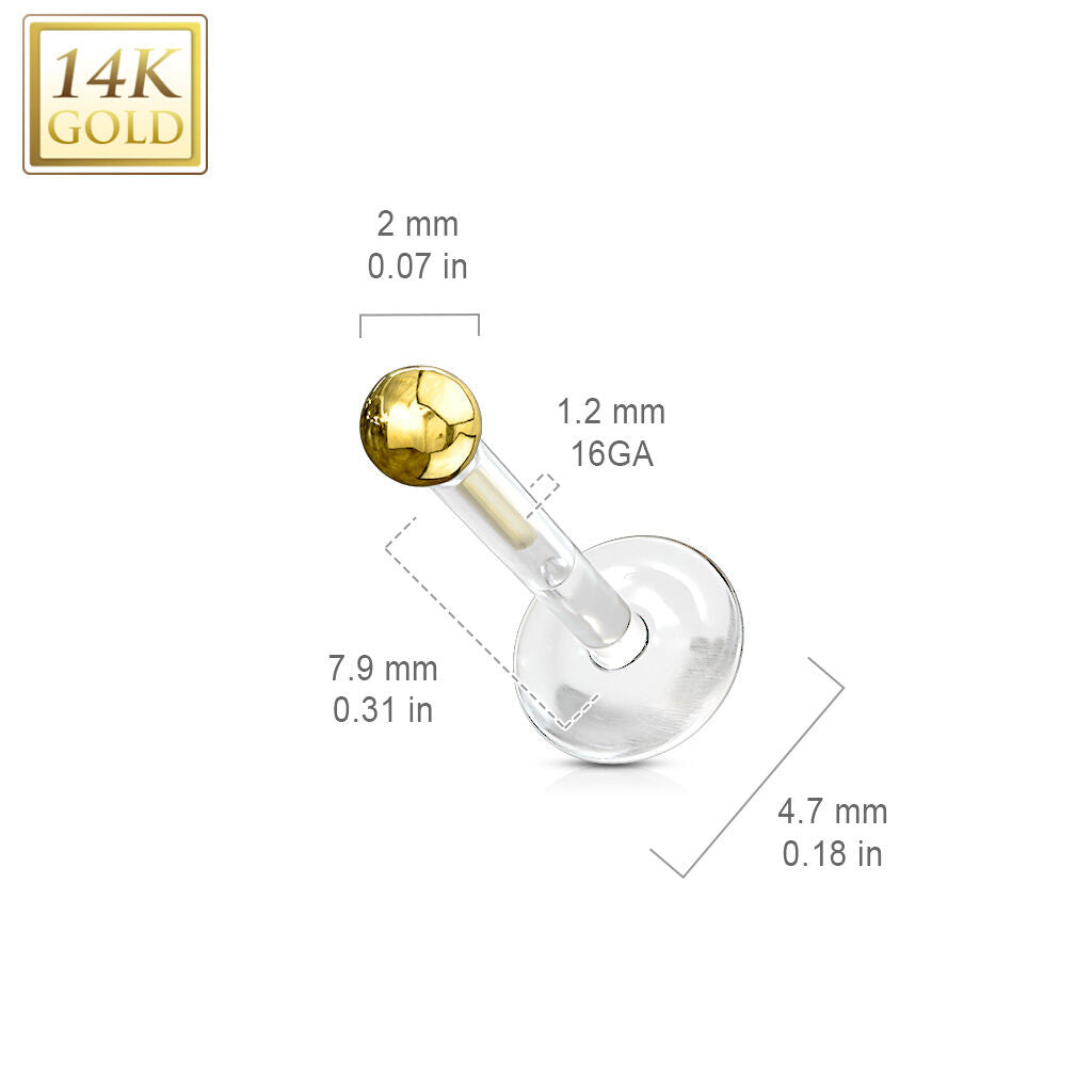 14K Gold Ball Top Labret with Flexible Bioflex Shaft