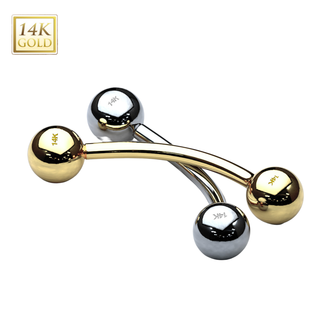 14k Gold Ball Ends Rook Barbell