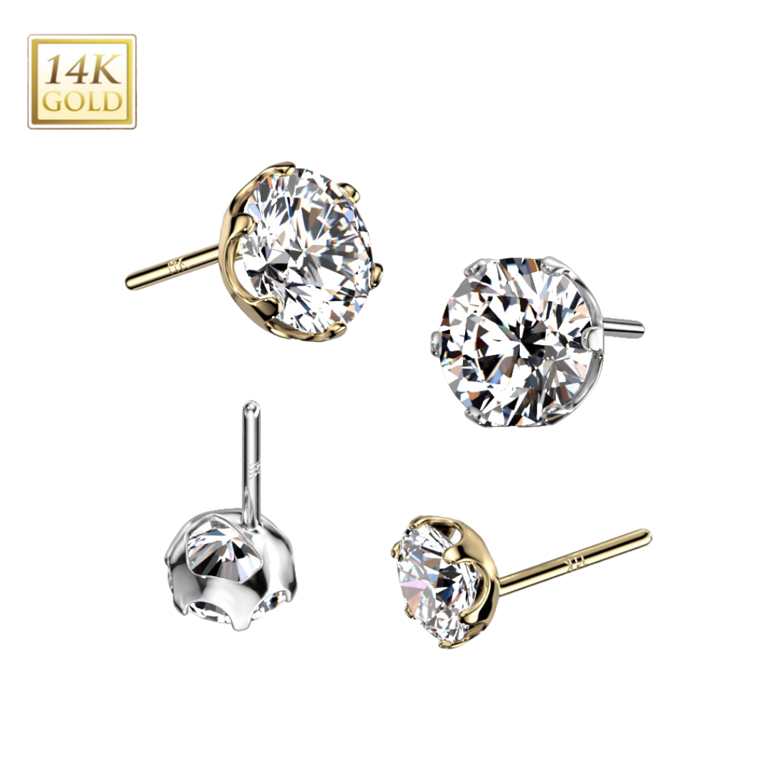 14k Gold Pronged Round Gem Threadless Top