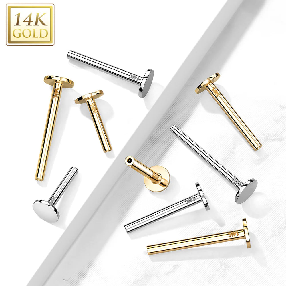 14K Gold Threadless Flat Back Labret Post