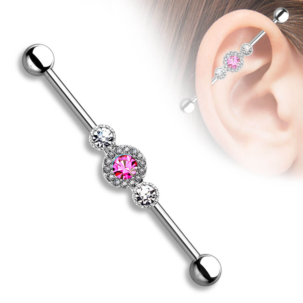 Three-Gem Paved Circle Industrial Barbell
