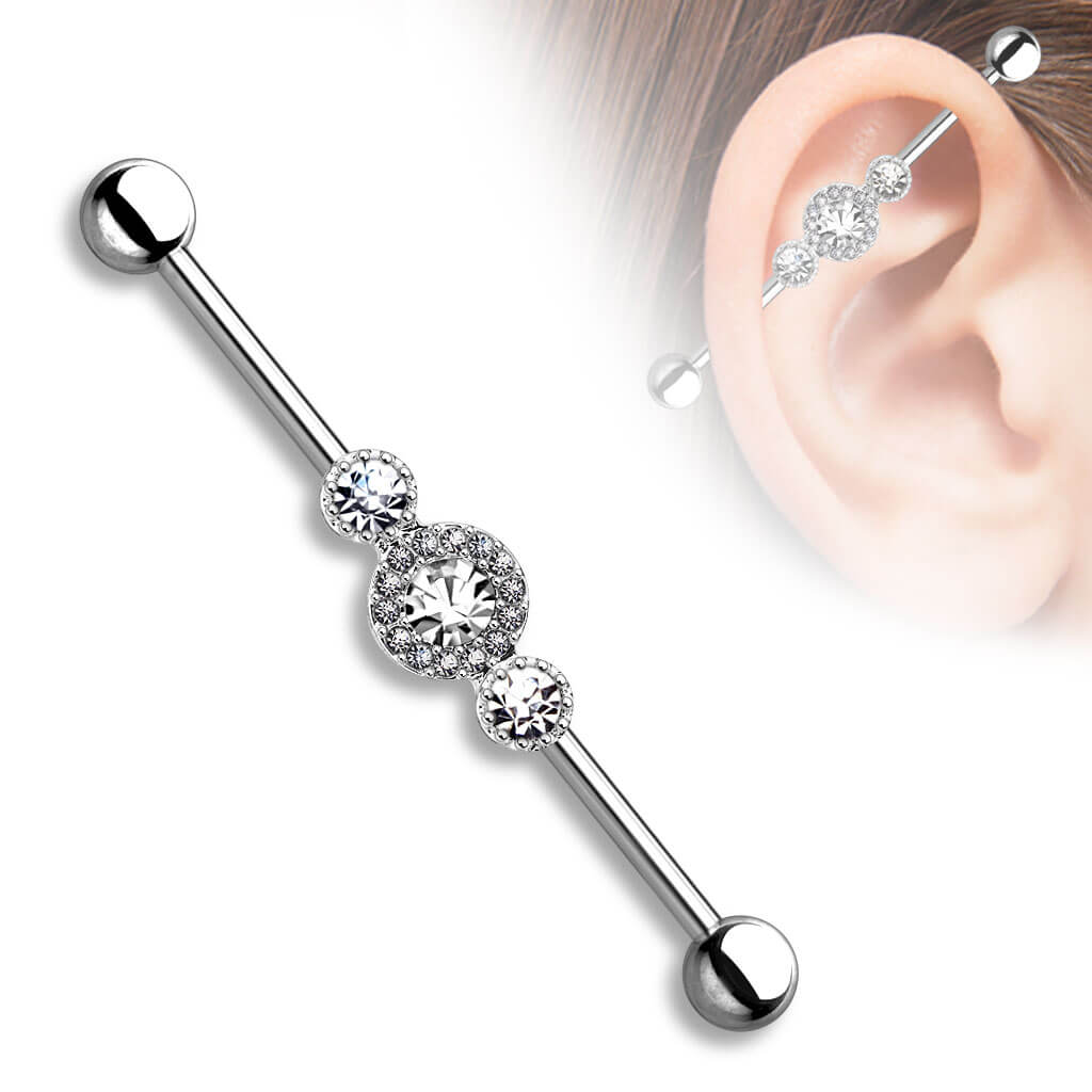 Three-Gem Paved Circle Industrial Barbell