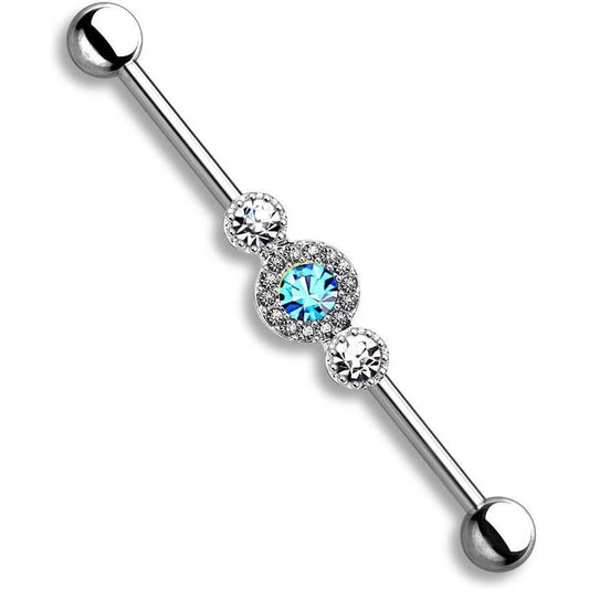 Three-Gem Paved Circle Industrial Barbell
