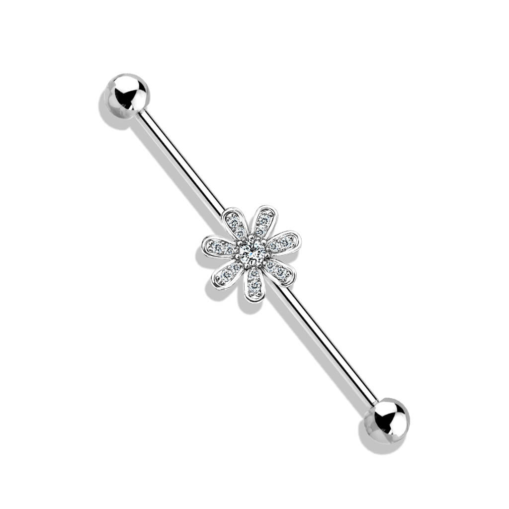 Micro CZ Pavé Flower Industrial Barbell