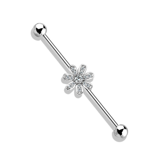 Micro CZ Pavé Flower Industrial Barbell