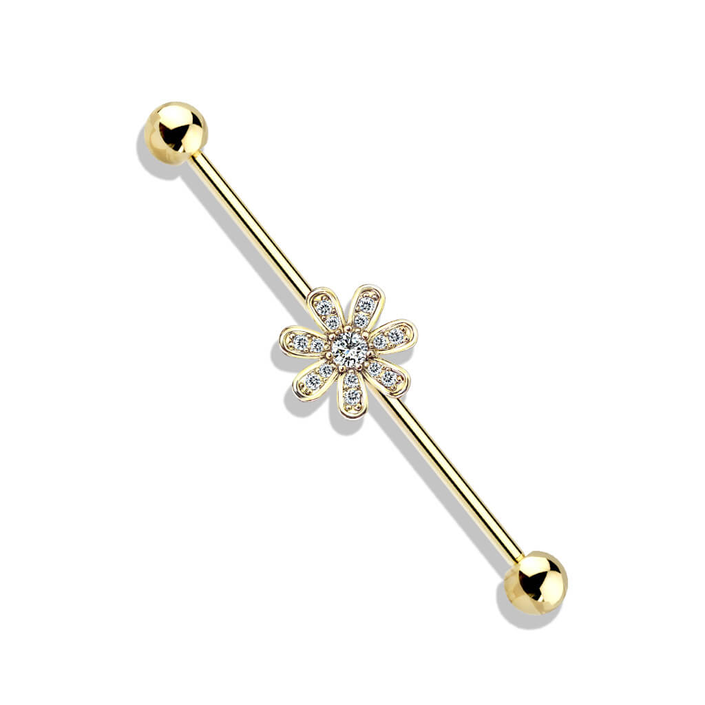 Micro CZ Pavé Flower Industrial Barbell