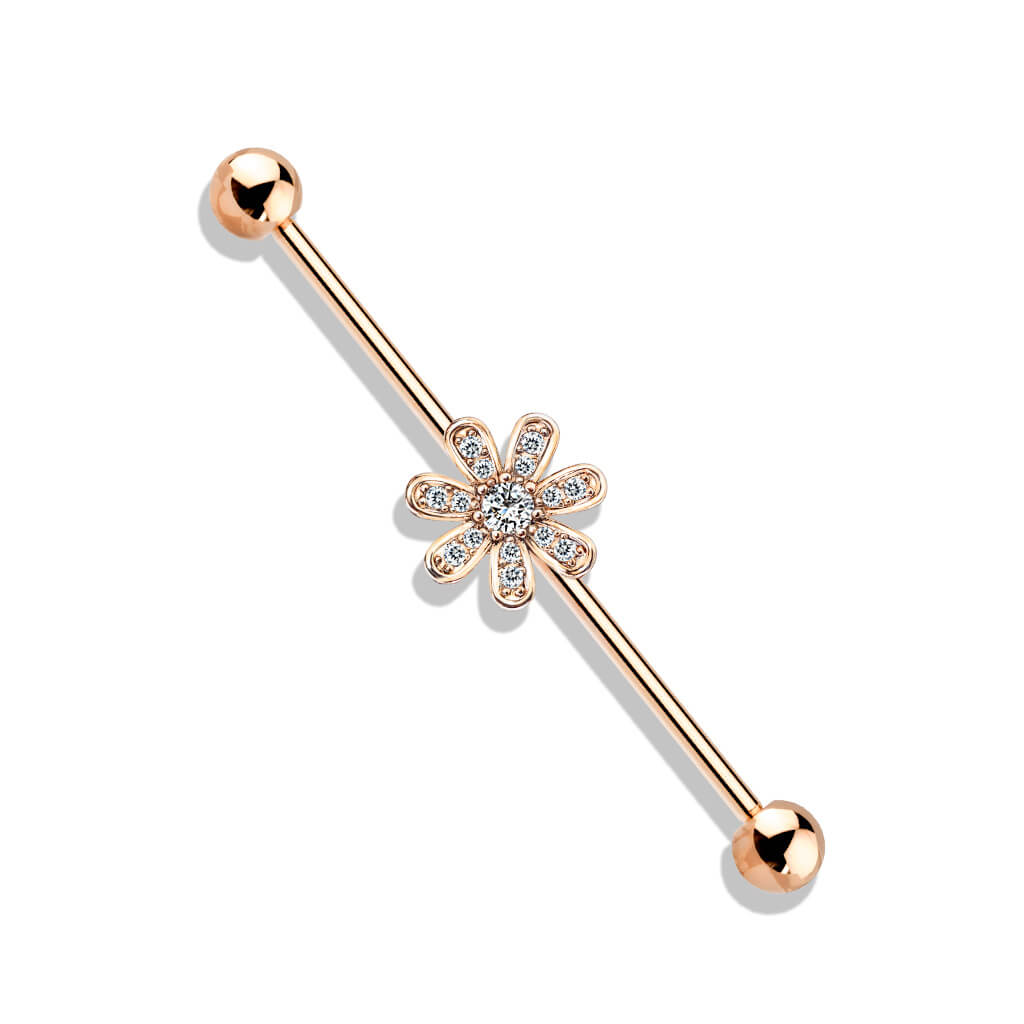Micro CZ Pavé Flower Industrial Barbell