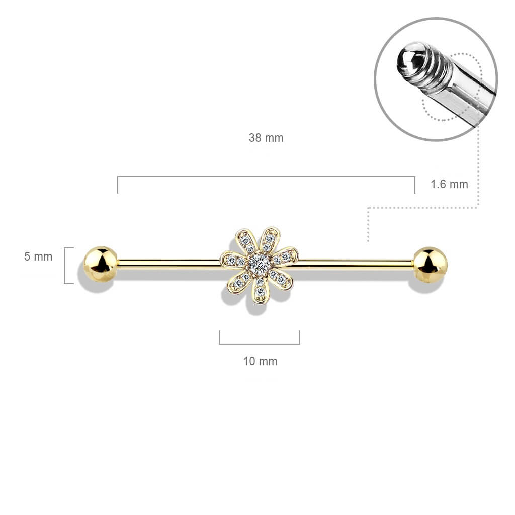 Micro CZ Pavé Flower Industrial Barbell
