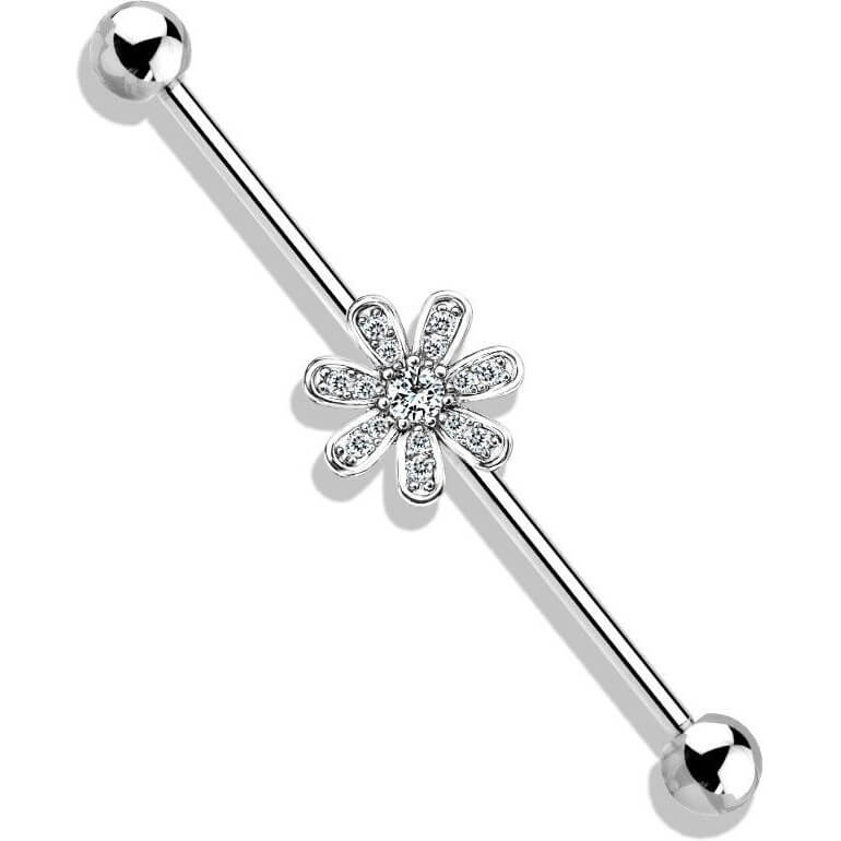 Micro CZ Pavé Flower Industrial Barbell