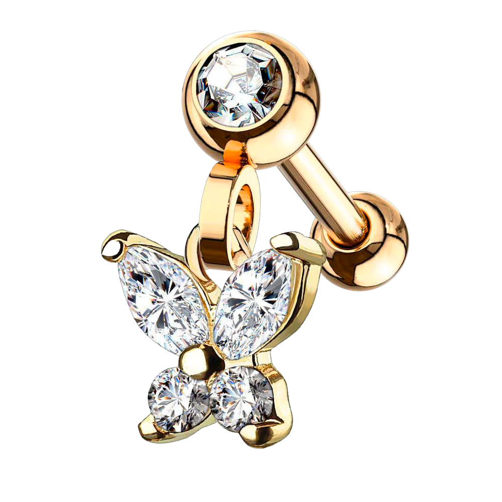 Butterfly Dangling Jeweled Barbell
