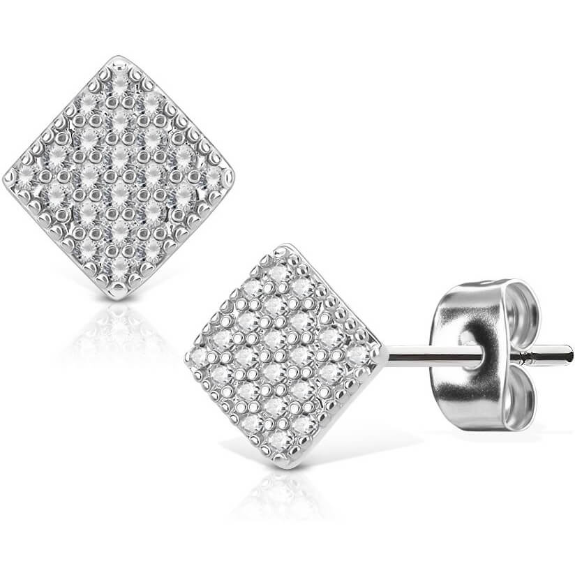 CZ Pavé Square Stud Earrings in Surgical Steel