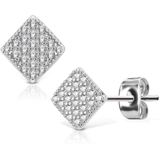 CZ Pavé Square Stud Earrings in Surgical Steel