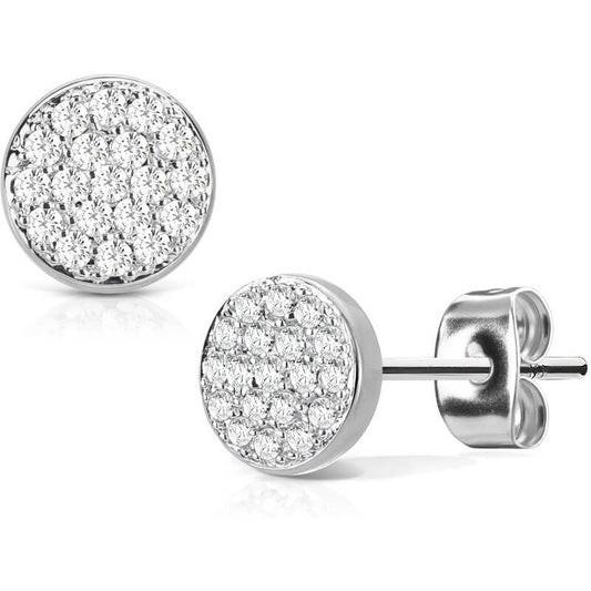 CZ Pavé Round Stud Earrings in Surgical Steel