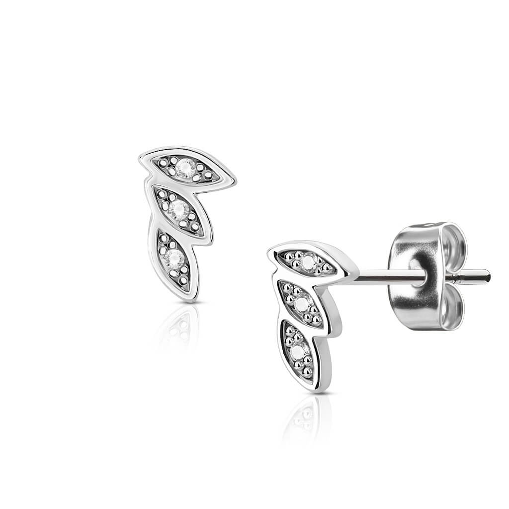 CZ Pavé Three-Leaf Stud Earrings in Rose Gold
