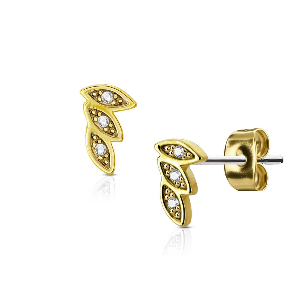 CZ Pavé Three-Leaf Stud Earrings in Rose Gold