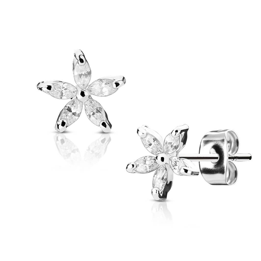 Marquise CZ Petal Flower Stud Earrings