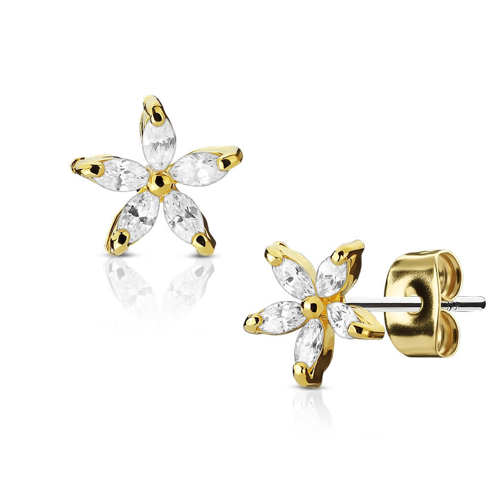 Marquise CZ Petal Flower Stud Earrings